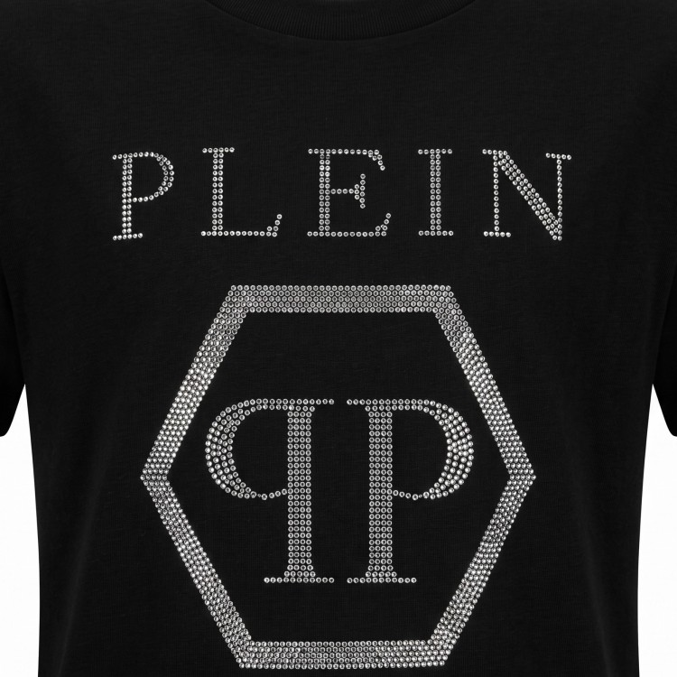 PHILIPP PLEIN T-shirt nera logo strass bambina
