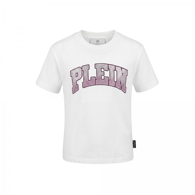 PHILIPP PLEIN T-shirt bianca logo strass bambina