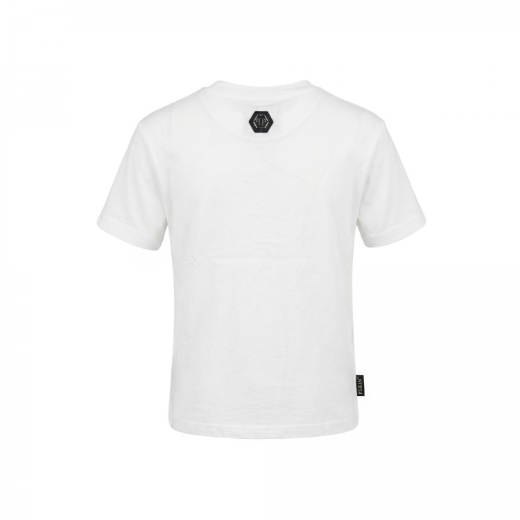 PHILIPP PLEIN T-shirt bianca logo strass bambina