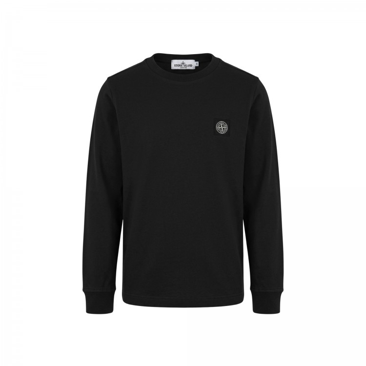 STONE ISLAND T-shirt nera maniche lunghe bambini