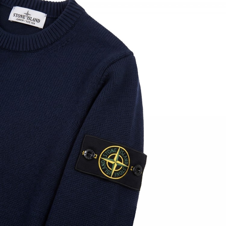 STONE ISLAND Maglia blu navy girocollo in lana bambini