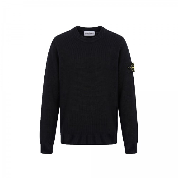 STONE ISLAND Maglia nera girocollo in lana bambini