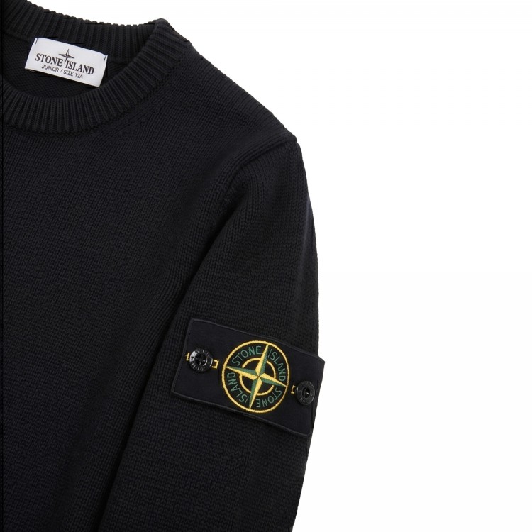 STONE ISLAND Maglia nera girocollo in lana bambini