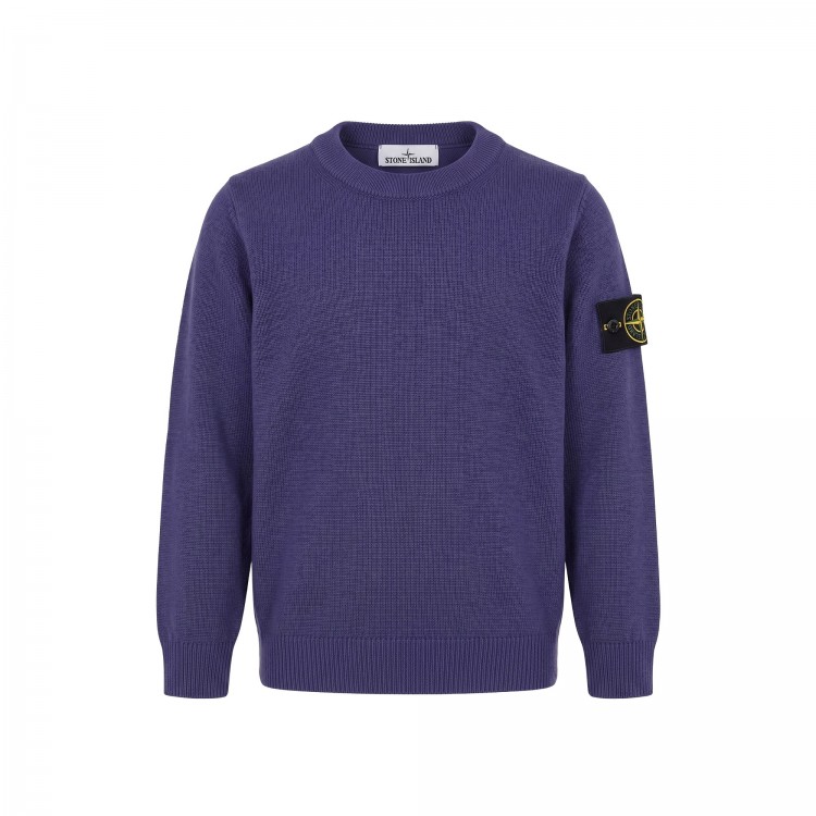 STONE ISLAND Maglia blu girocollo in lana bambini