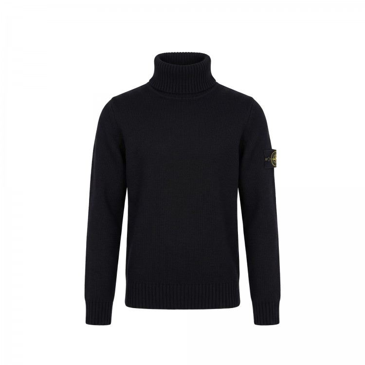 STONE ISLAND Maglia nera a collo alto in lana bambini