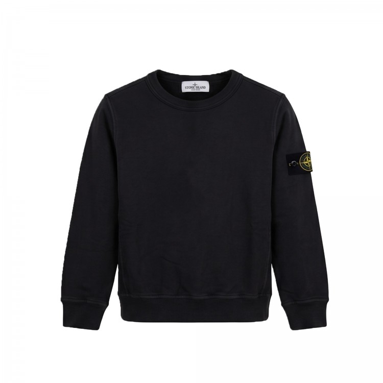 STONE ISLAND Felpa nera girocollo bambini