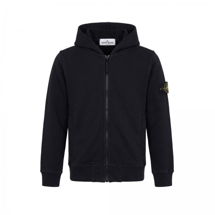 STONE ISLAND Felpa nera full-zip bambini