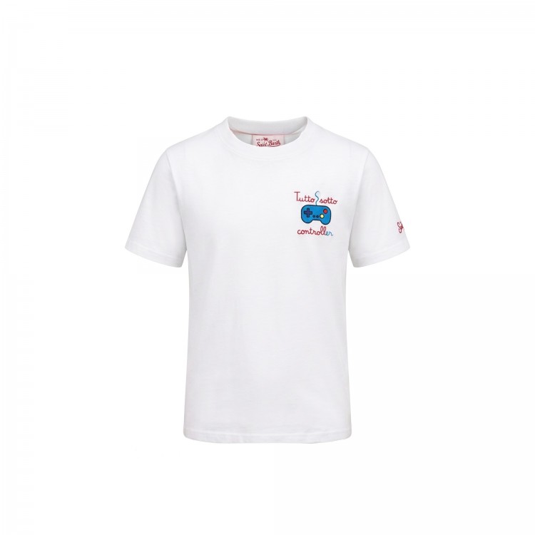 SAINT BARTH T-shirt bianca "Tutto sotto controller" bambino