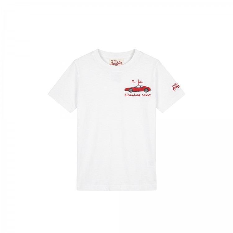 SAINT BARTH T-shirt bianca "mi fai diventare rosso" bambino