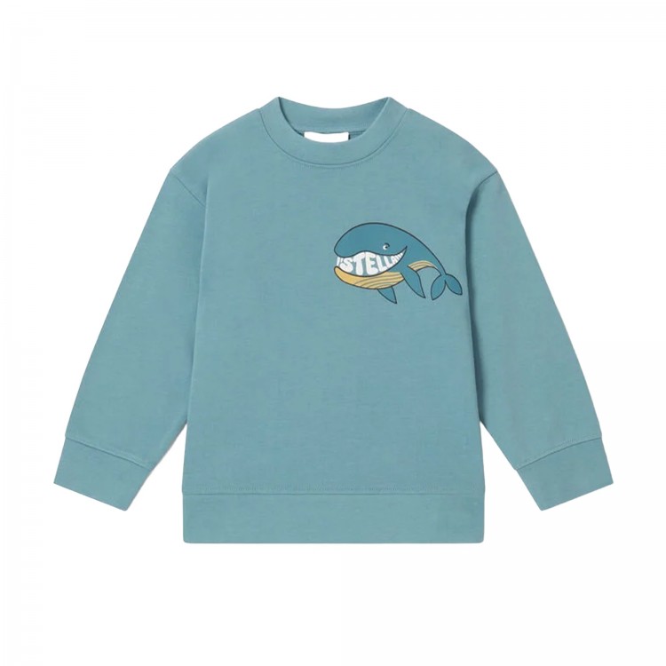 STELLA McCARTNEY Felpa celeste con stampa balena bambino