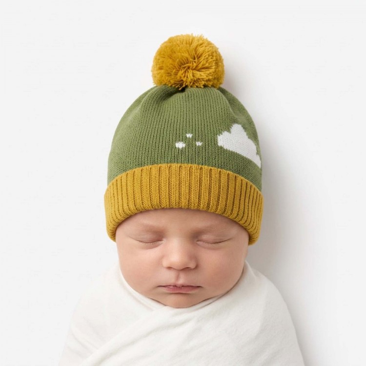 MARLU' Cappellino verde con pompon neonato