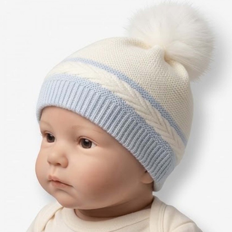 MARLU' Cappellino bianco con ponpom neonato