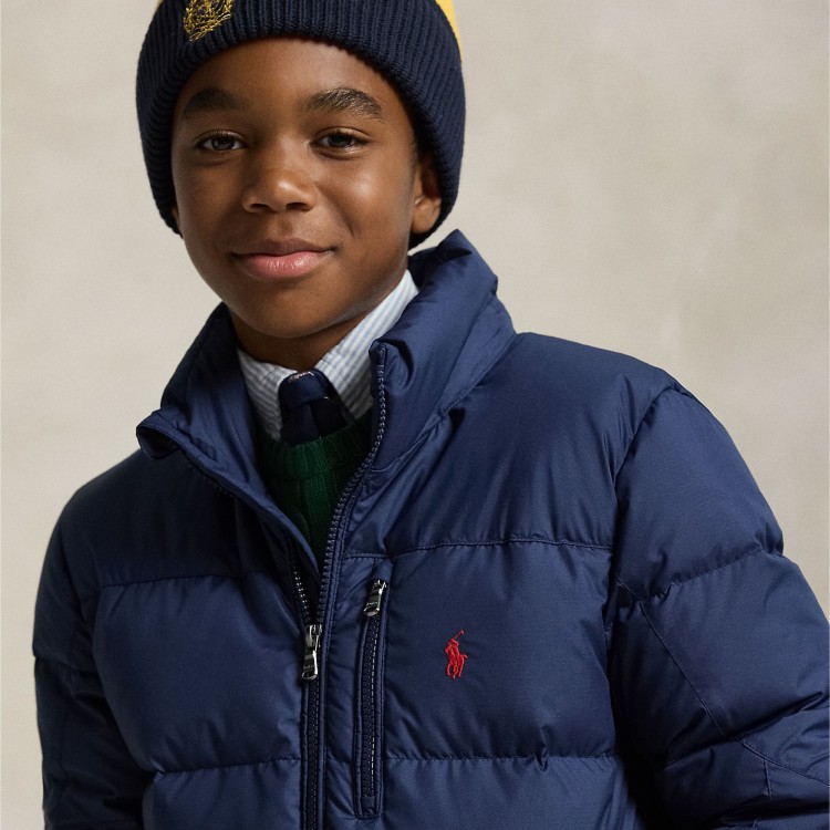 RALPH LAUREN Giubbotto blu navy in piuma bambini