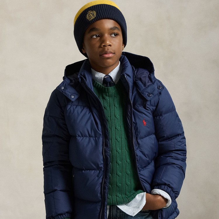 RALPH LAUREN Giubbotto blu navy in piuma bambini