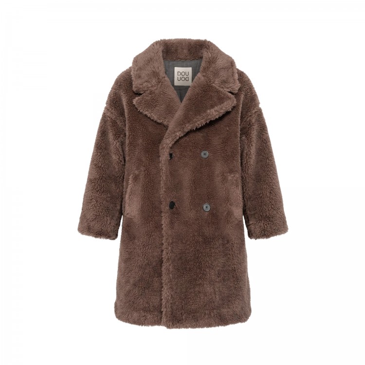 DOUDOU Cappotto doppiopetto teddy marrone bambina