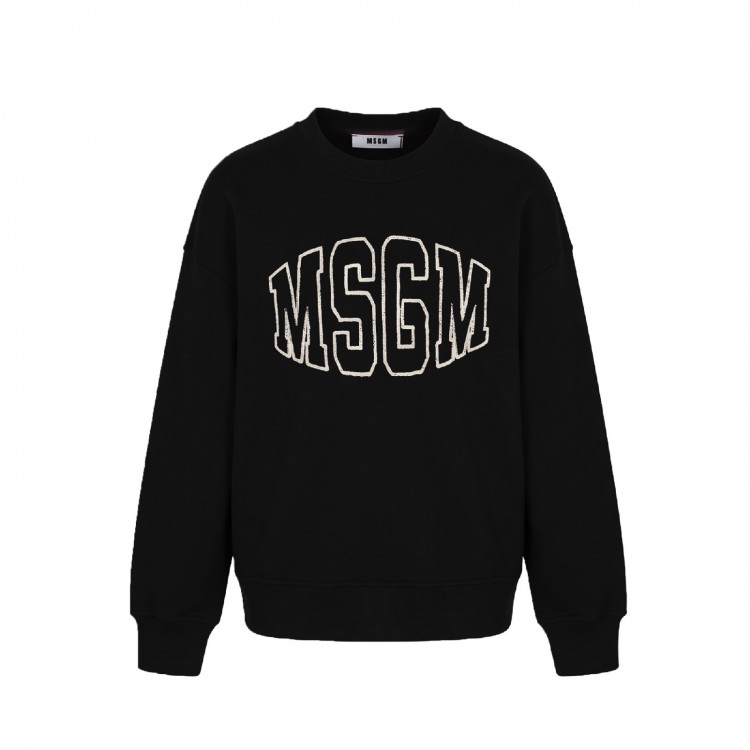 MSGM MSGM Felpa nera logata girocollo bambini