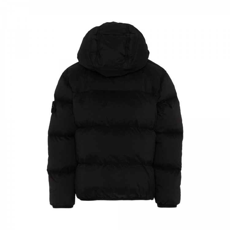 STONE ISLAND Giubbotto nero in vera piuma con cappuccio bambini