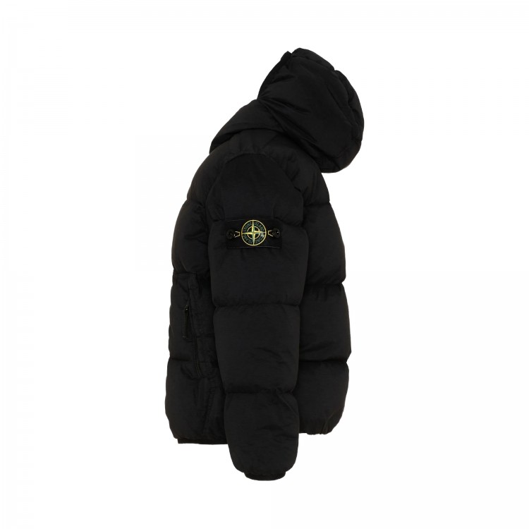 STONE ISLAND Giubbotto nero in vera piuma con cappuccio bambini