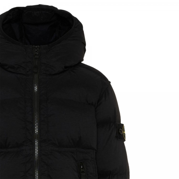 STONE ISLAND Giubbotto nero in vera piuma con cappuccio bambini