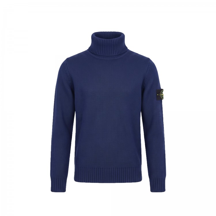 STONE ISLAND Maglia blu a collo alto in lana bambini