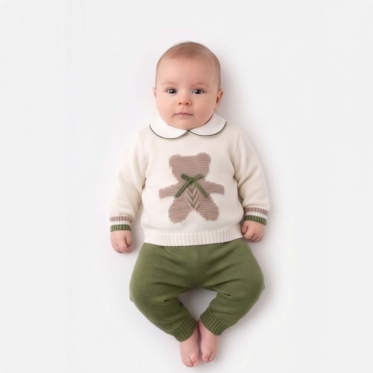 MARLU' Completo verde orsetto neonato