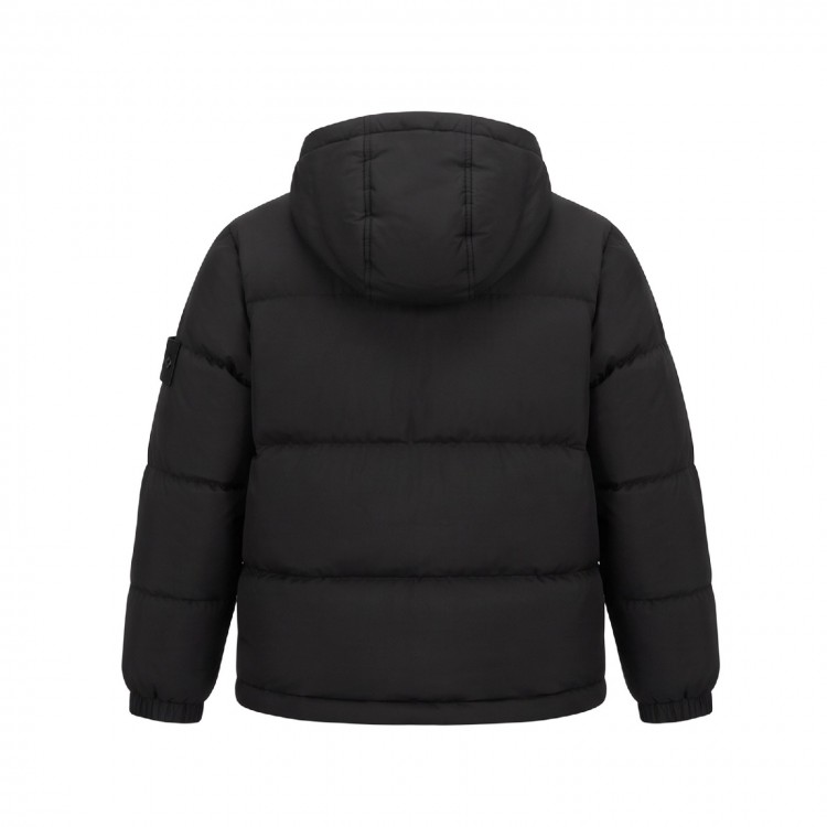 STONE ISLAND Giubbotto nero in vera piuma con cappuccio bambini