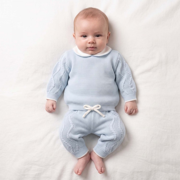 MARLU' Completo celeste in filato neonato
