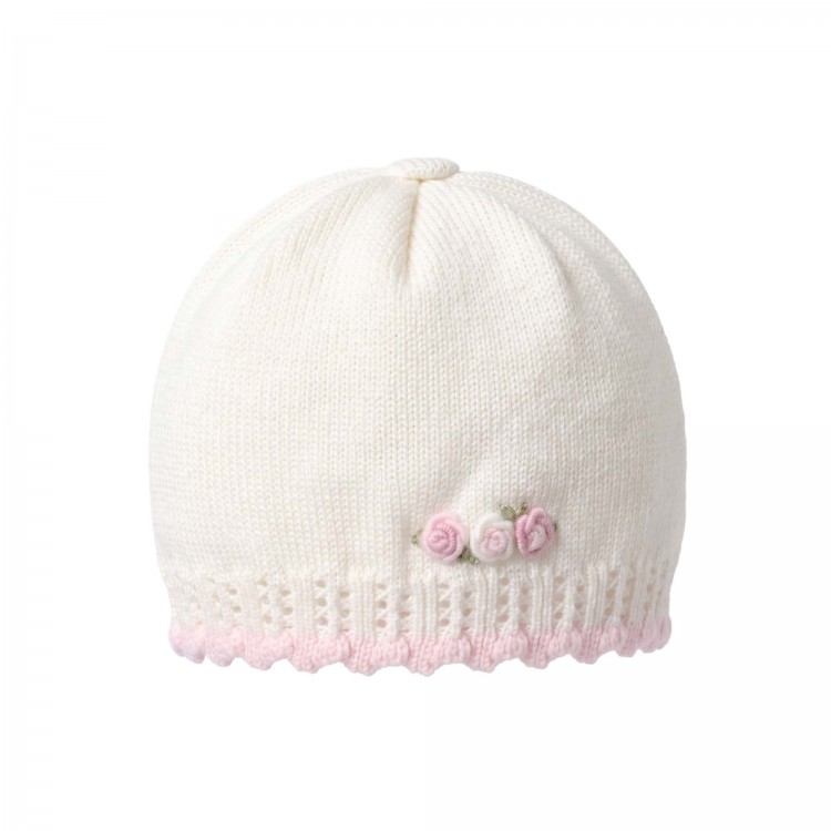 MARLU' Cappellino bianco con roselline neonata