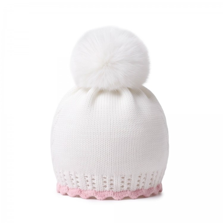 MARLU' Cappellino bianco con pompon neonata