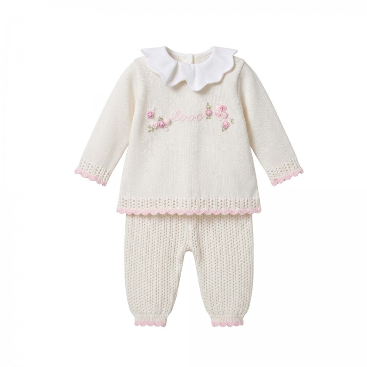 MARLU' Completo bianco roselline neonata