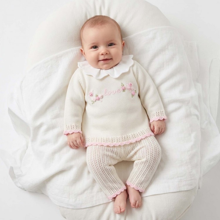 MARLU' Completo bianco roselline neonata