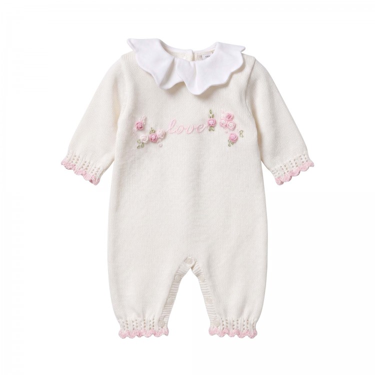 MARLU' Tutina bianca in filato con roselline neonata