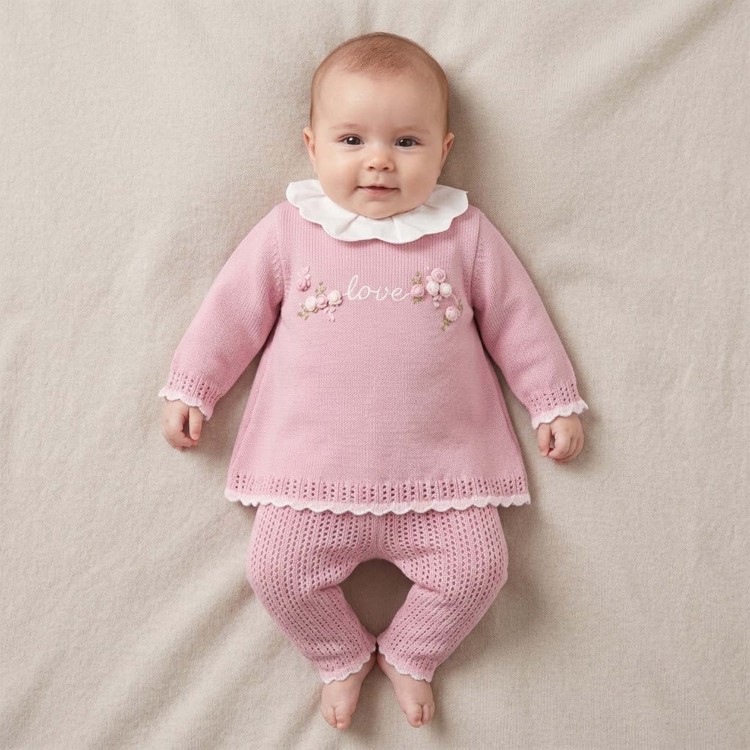 MARLU' Completo rosa con roselline neonata