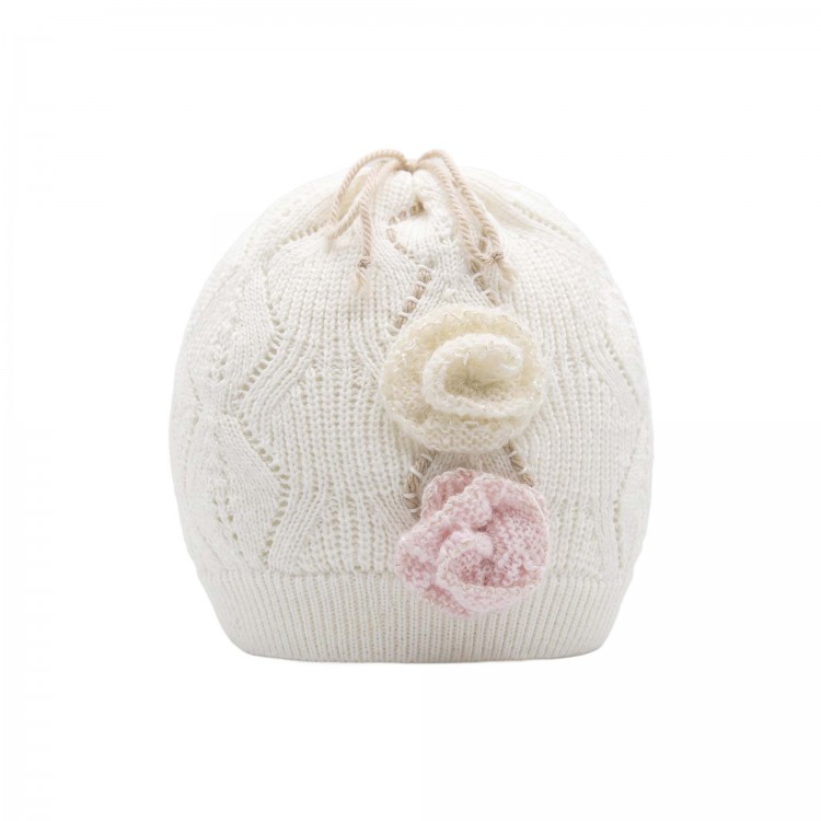 MARLU' Cappellino bianco con fiori neonata