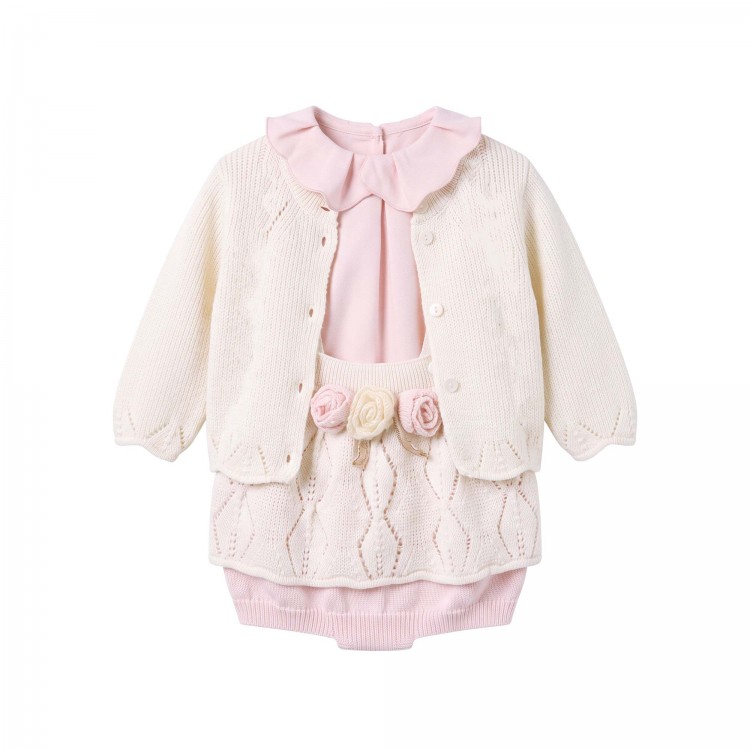 MARLU' Completo bianco con salopette neonata