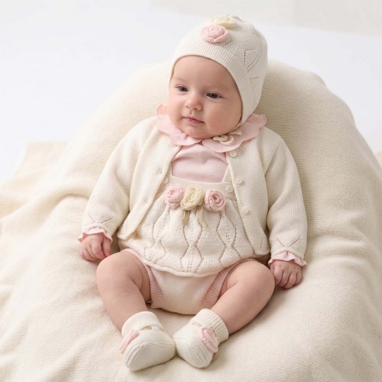 MARLU' Completo bianco con salopette neonata
