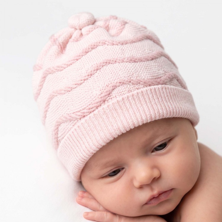 MARLU' Cappellino rosa in filato neonata
