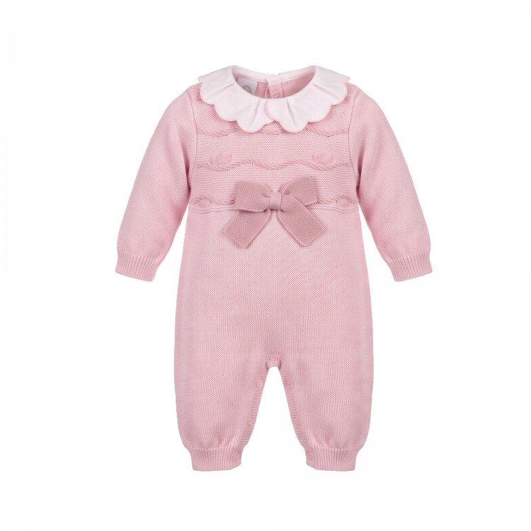 MARLU' Tutina rosa in filato con fiocco neonata