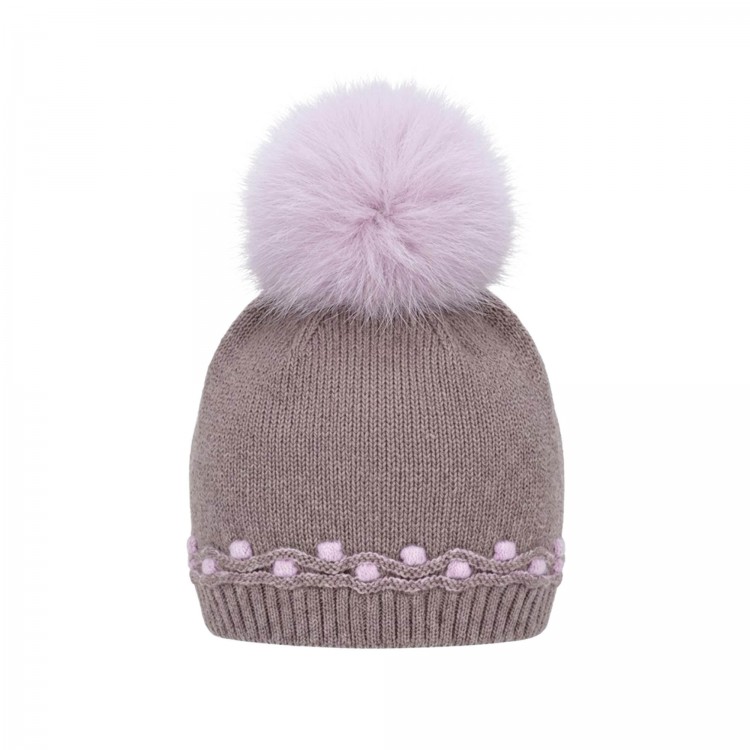 MARLU' Cappellino tortora in filato neonata