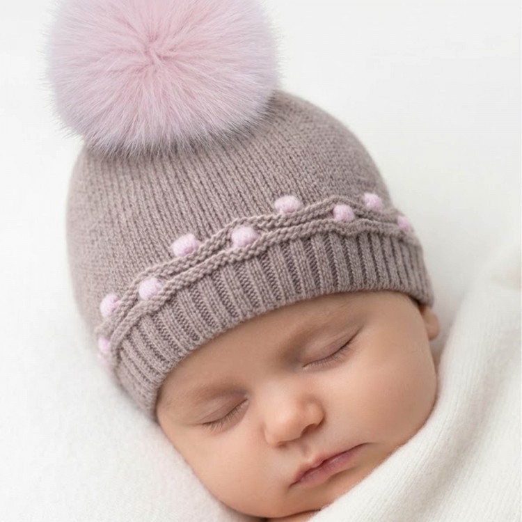 MARLU' Cappellino tortora in filato neonata
