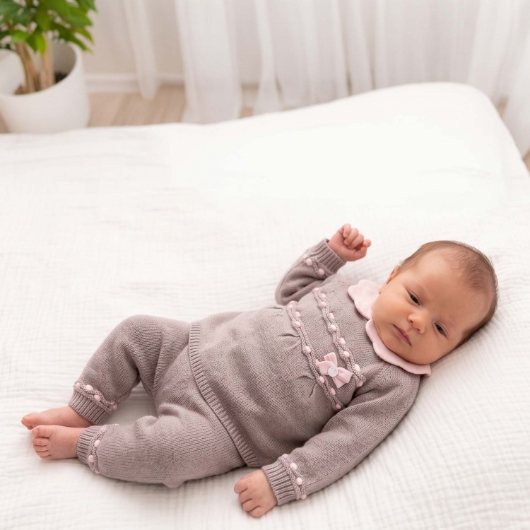 MARLU' Completo tortora e rosa neonata
