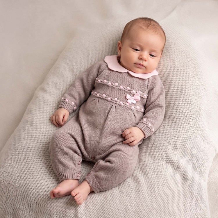 MARLU' Tutina tortora e rosa neonata