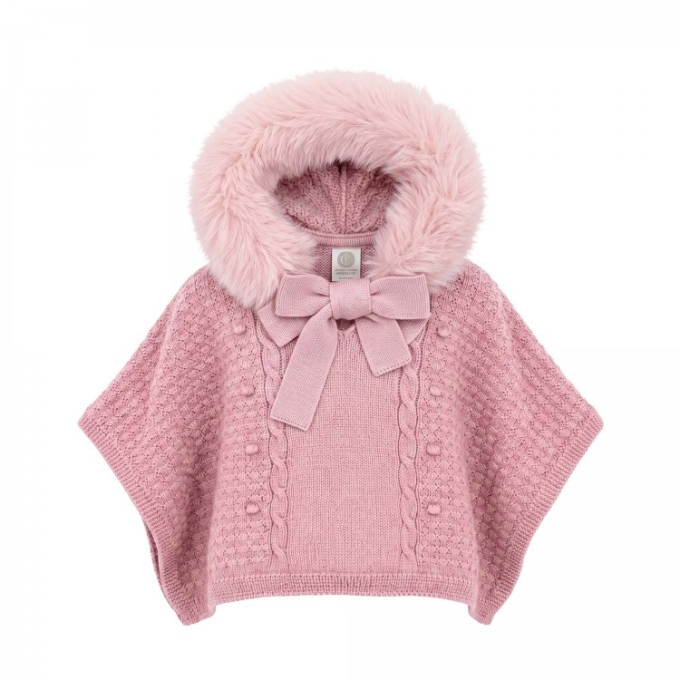 MARLU' Mantellina rosa con cappuccio neonata