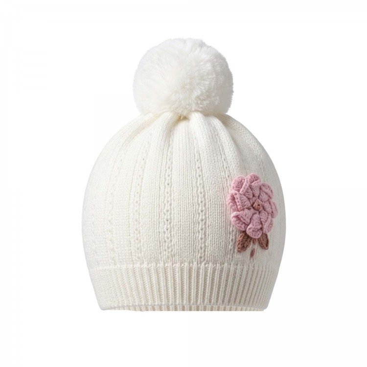 MARLU' Cappellino bianco con pompon neonata
