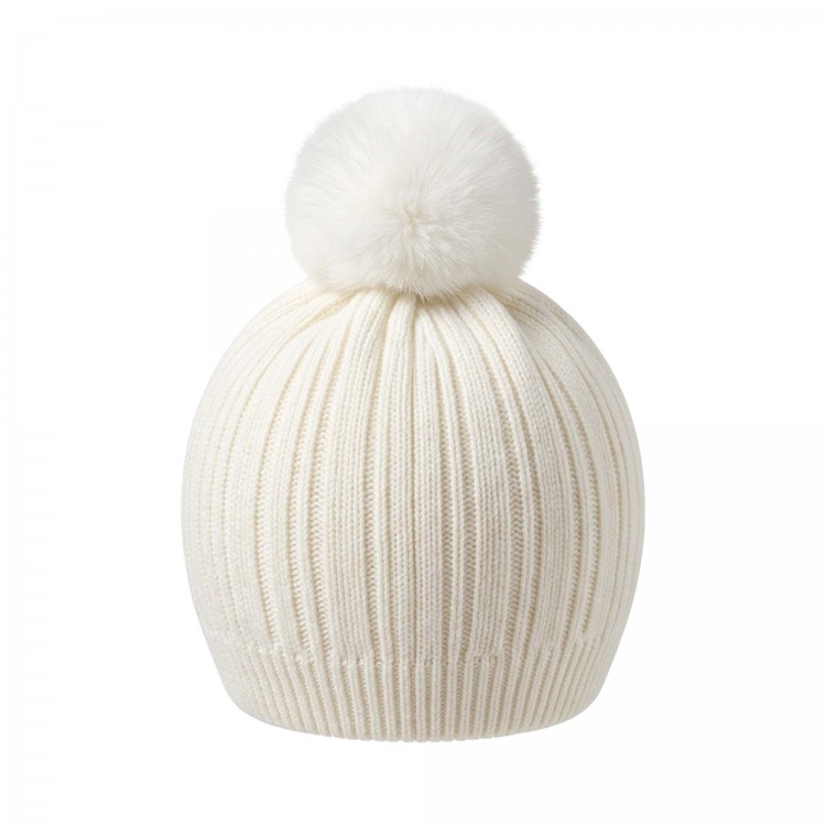 MARLU' Cappellino bianco con pompon neonata