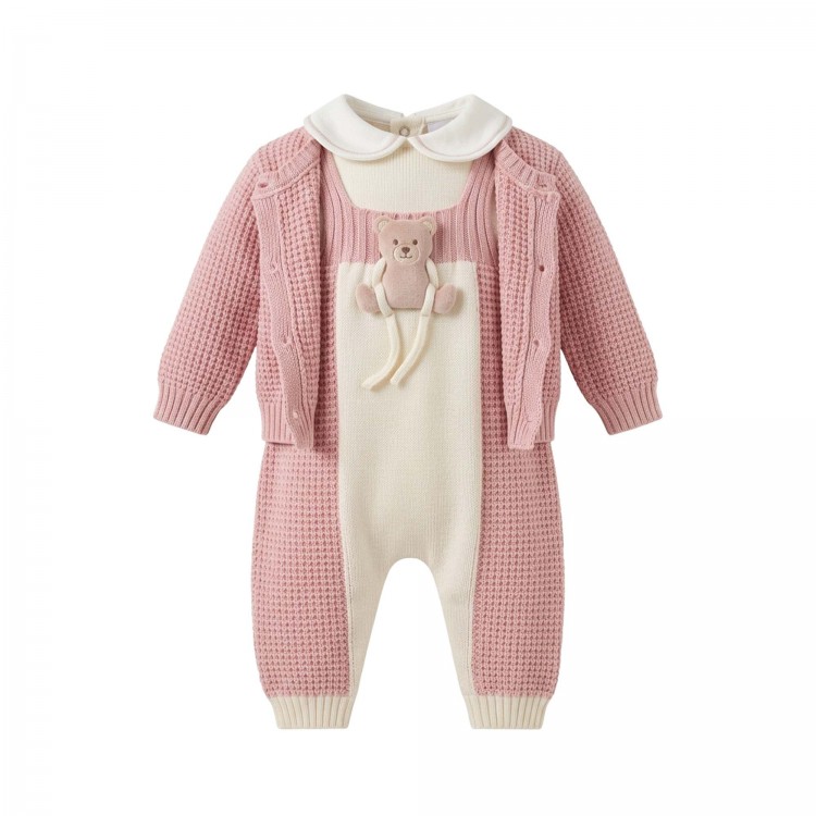 MARLU' Completo rosa con salopette neonata