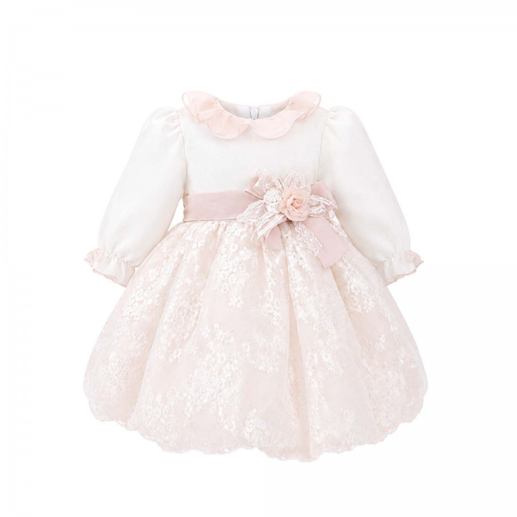 MARLU' Abito bianco con dettagli rosa neonata