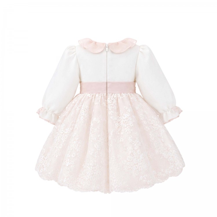 MARLU' Abito bianco con dettagli rosa neonata