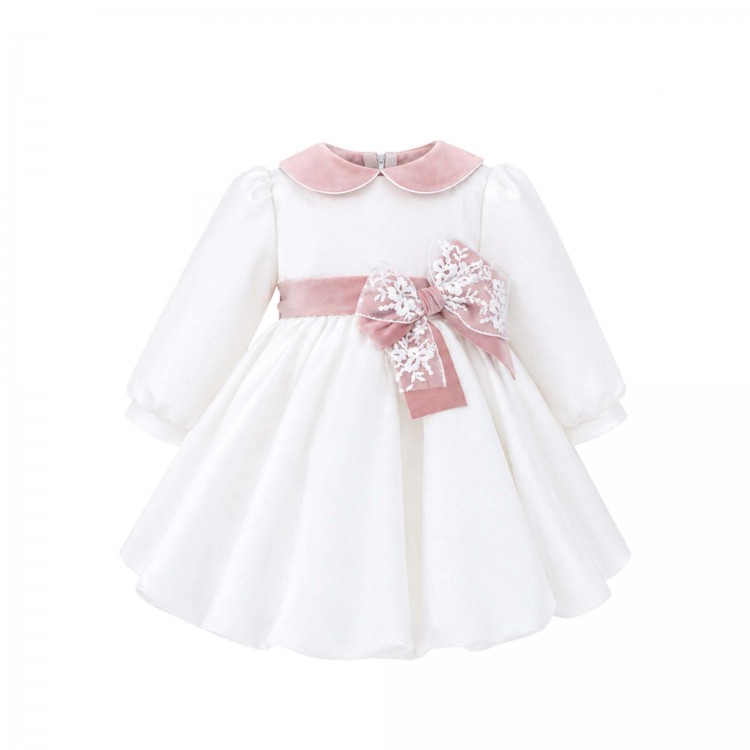 MARLU' Abito bianco con fiocco rosa neonata