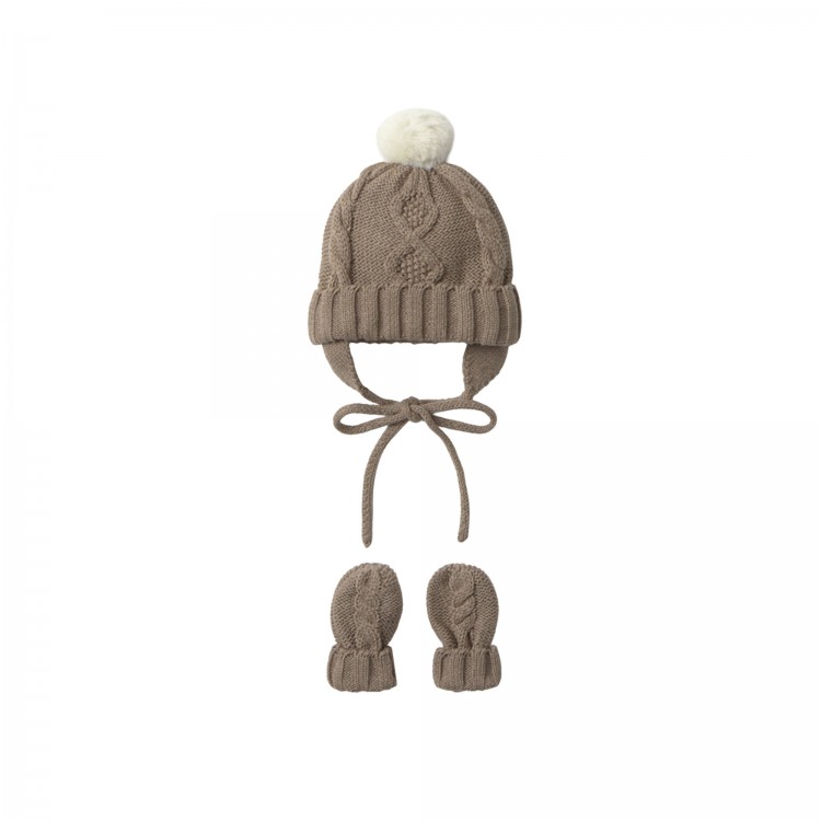 MAYORAL NEWBORN Completo marrone cappello e guanti neonato